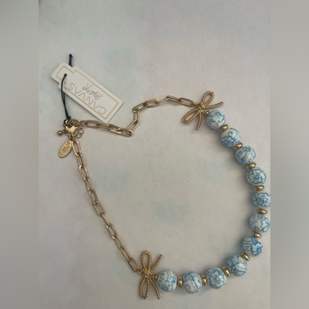 NWT Canvas Style Eloise Porcelain‎ Beaded Chain Link Necklace